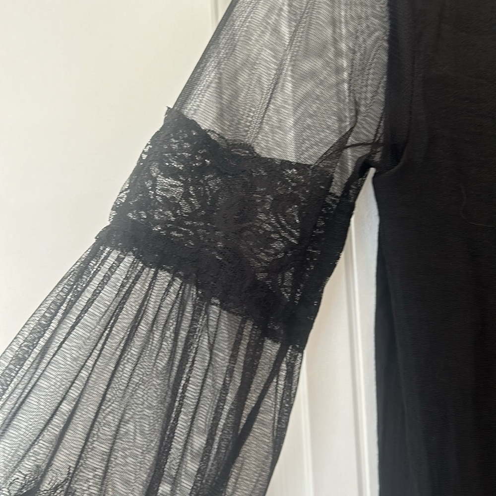 Vici Black Lace Mesh Long Sleeved Tie Blouse - Picture 10 of 11